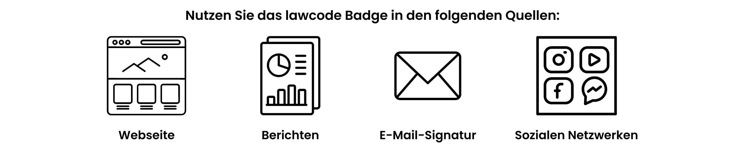 Abbildung mit Plattformen auf denen das lawcode Abzeichen geteilt werden kann