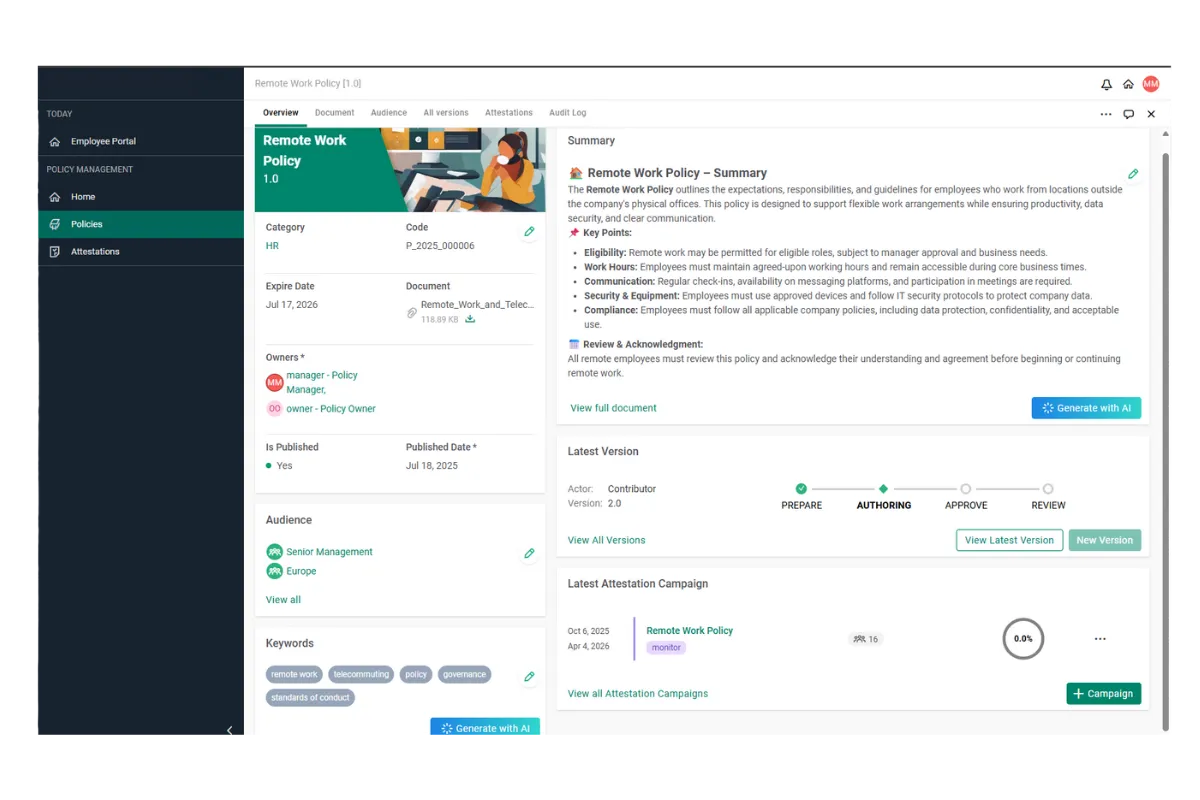 Policy Manager Versionen Policy Manager Versionen